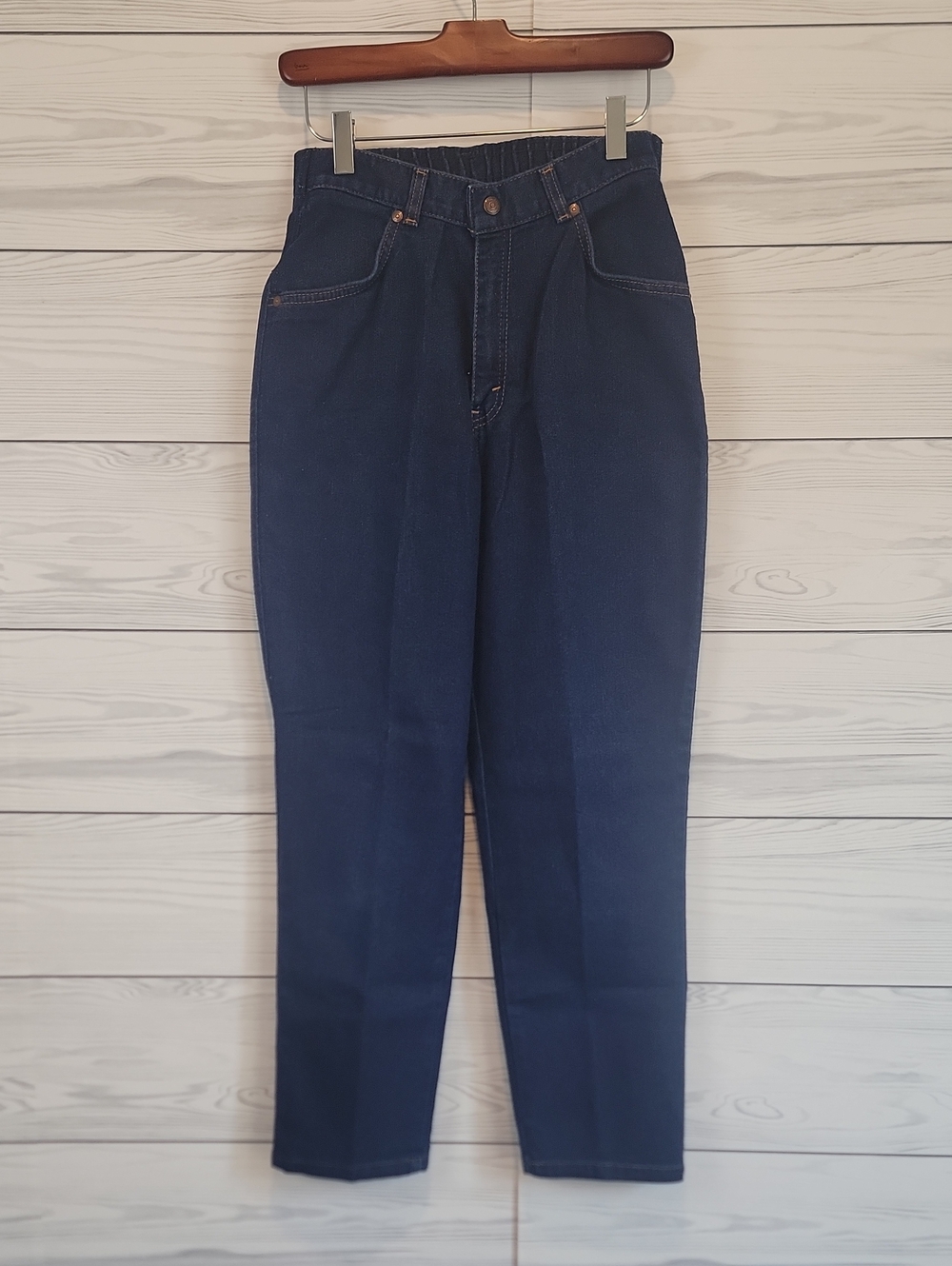 Vintage 70s Levi's White Tab High Waist Dark Blue Denim Jeans Womens Size 10